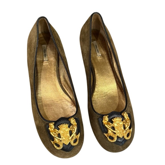 Miu Miu Shoes - Miu Miu mimetico gold mermaid flats brown suede size 38/8 MSRP $595